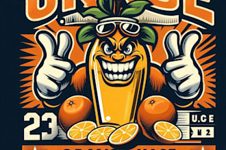design high quality orange juice mascot logo with t shirt design