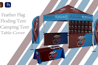 design  tent,with feather flag table cloth roll up banner