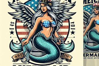 do create a stunning vintage mermaid logo with t shirt design