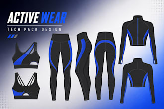 design manufacturer ready fashion tech pack for active wear sportwear tracksuit