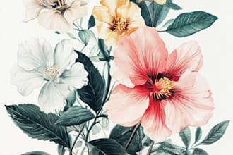 do botanical illustrations with tropical leaves and flowers