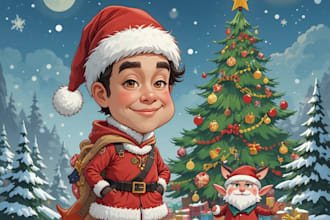 desing a stunning christmas cartoon caricatures