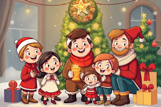 design christmas family group cartoon art