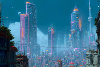 design an illustration of futuristic cyberpunk city