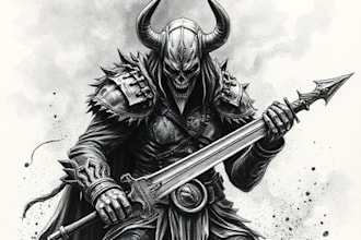 draw custom dark berserk style art in high quality