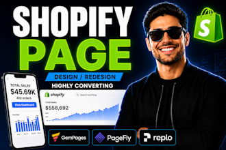 clone shopify landing page design, product page in replo, gempages, or pagefly