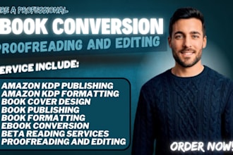 do the ebook conversion from PDF, word, indesign into epub, kindle formats