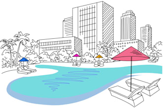 draw building vector line drawing illustration