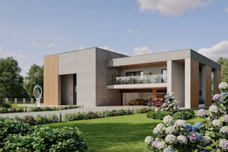 redesign 3d detached duplex, garage basement, pool design,interior cgi rendering