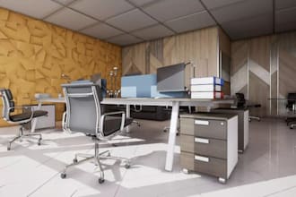 3d office design, reception interior, meeting room, lobby, workspace rendering