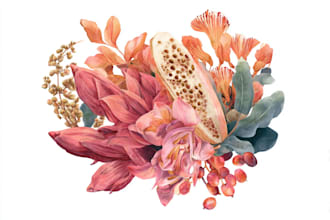 create digital botanical watercolor clipart of flowers