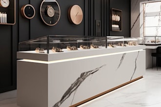 setup 3d watch showroom interior, shop layout, boutique render,storefront design