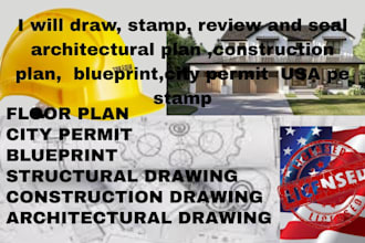 draw, review stamp, architectural, engineering floor plan mep for city permit