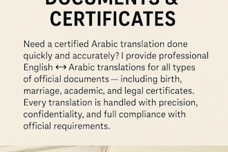 provide arabic translation for official documents and certificates