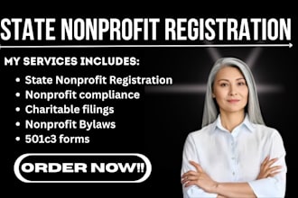 prepare state nonprofit registration, charitable filings, 501c3 forms, and bylaw