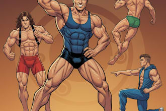 draw custom gay bara and muscular daddy style comic and illustrations cartoons