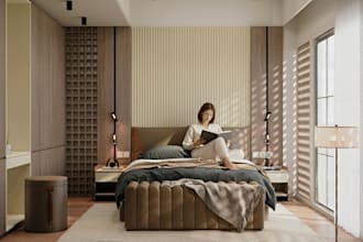 do bedroom, living interior design and 3d rendering