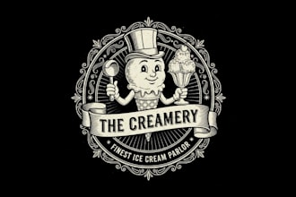 create vintage mascot ice cream parlor logo design for your brand