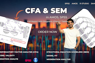 do structural equation modelling SEM, cfa, efa, using amos, spss, r, smart pls