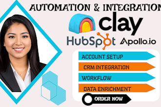 set up and automate clay CRM with hubspot and apollo io integration expert