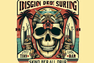 make creative beach skull tiki bar emblem logo