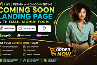 design high converting coming soon landing page with email signup form website