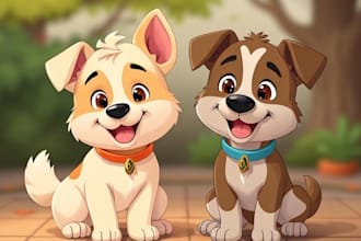 draw cute cartoon pet portrait dog cat and animal illustration