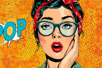 draw a cartoon illustration and pop art style