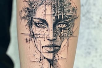 draw custom tattoo design realistic, full sleeve tattoo