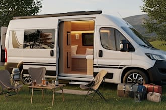 design 3d interior van conversion, caravan, rv, camper, motorhome with 3d render