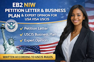 write full eb2 niw petition letter, business plan, expert opinion for USA visa