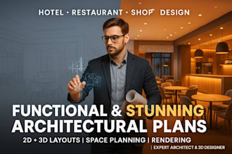 design hotel, restaurant, shop architectural plan with space planning and layout
