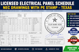 design licensed electrical panel schedule nec drawings with pe stamp texas