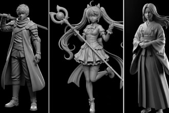 sculpt 3d anime figure toy model, chibi anime character diorama stl for printing