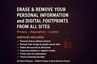 erase, remove your personal information and digital footprints data from sites