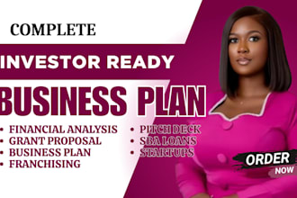 write investor ready business plan, financial projections and market research