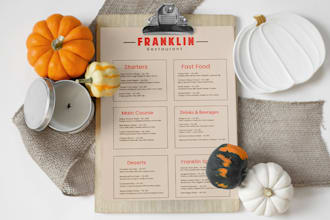 design a modern professional restaurant menu with unique layout and branding