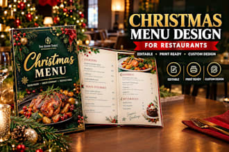design an editable festive christmas food menu for restaurants