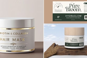 create cosmetic product label and box design with mockups
