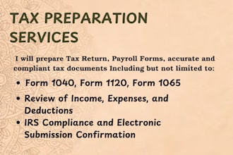 prepare and e file US tax returns, 1040, 1120, 1065