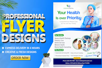 design medical flyer, health care, home care, sports, gym, fitness flyer poster
