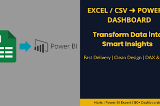 design power bi dashboards from excel or CSV files with interactive visuals