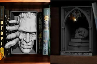 sculpt custom 3d book nooks dioramas sci fi fantasy miniature bookshelf