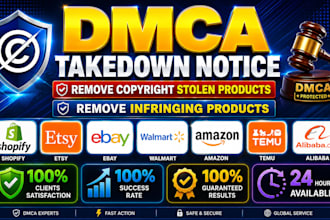 remove copyright stolen products on temu walmart etsy ebay shopify under dmca