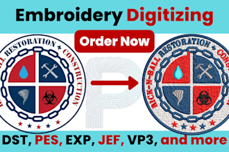 do embroidery design digitizing to dst pes jef in 1hr