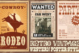 design western poster vintage cowboy flyer old wanted