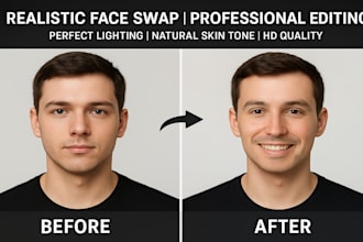 do realistic face swap or replace faces perfectly