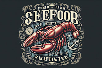 design premium vintage lobster seafood logo t shirt design
