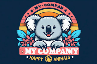 design premium vintage happy animals, koala logo t shirt design