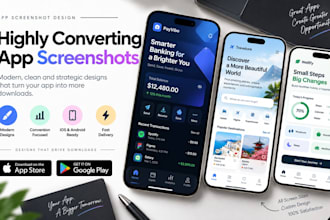 design high converting app screenshots for app store and google play, app video